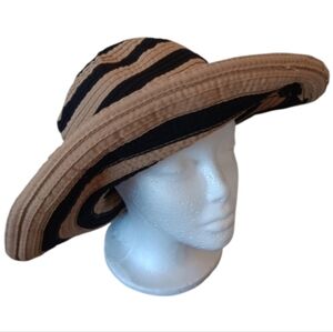 Cappelli Straworld ~ Tan & Black Wide Brim Striped Sun Hat OS